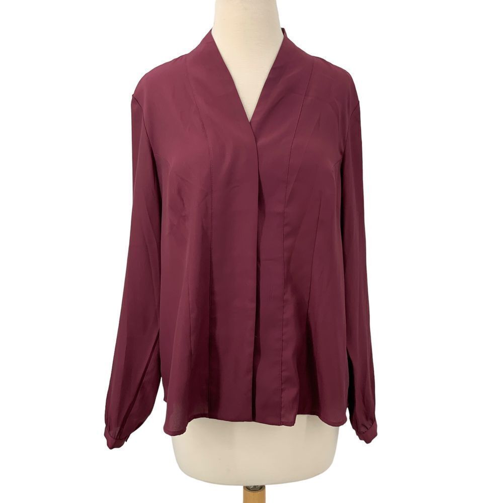 Soft Surroundings Womens Long Sleeve V-Neck Blouse Hidden Button Up Top Size M